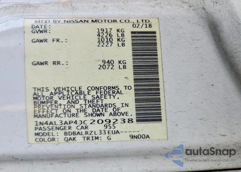 2018 Nissan Altima 2.5 from USA, damaged, VIN 1N4AL3AP4JC209238